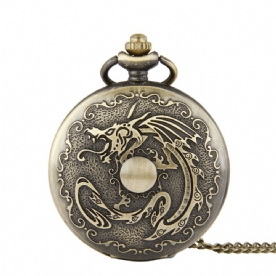 Deffrun Retro Bronze Klassiek Dragon Pattern Chain Quartz Zakhorloge