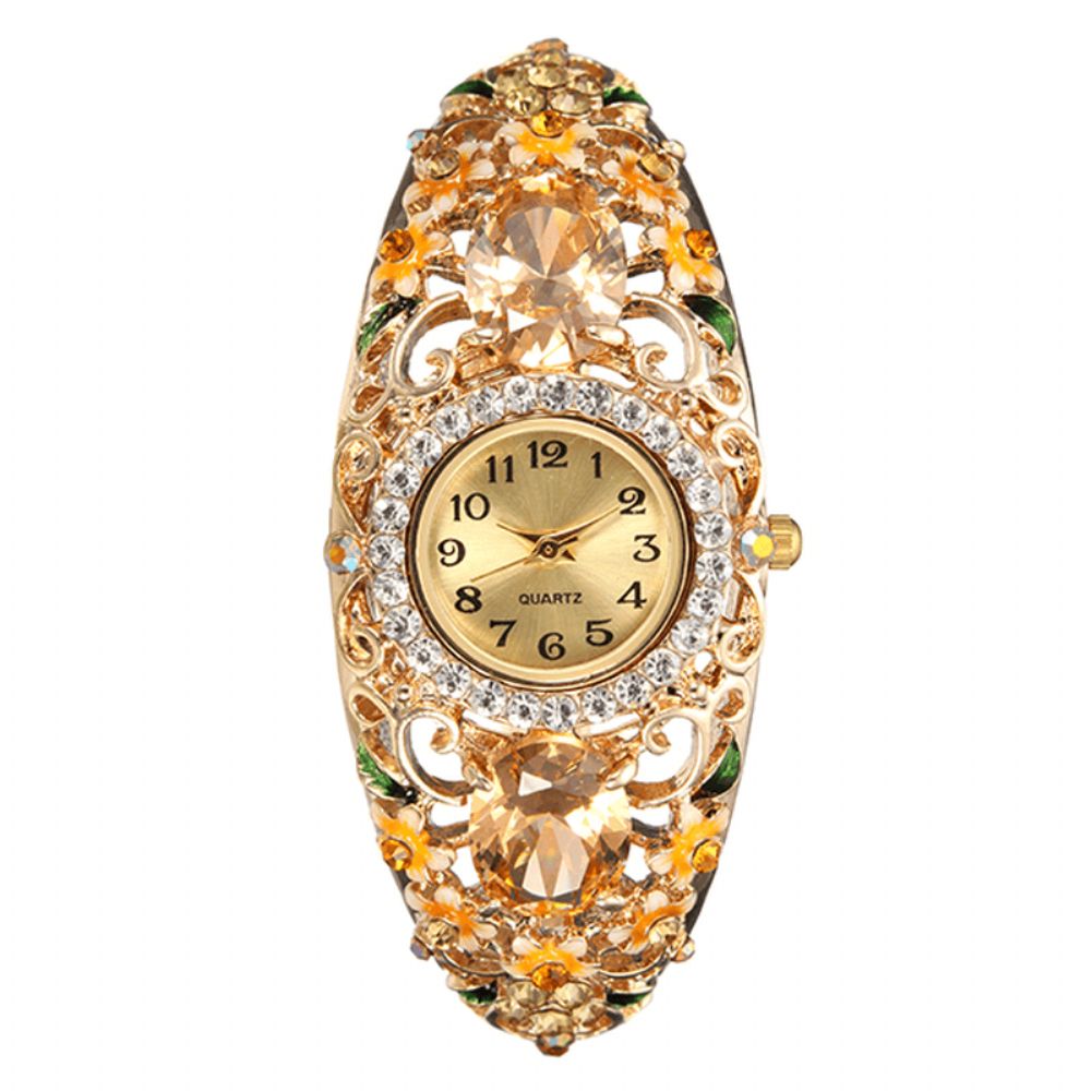 Deffrun Retro-Stijl Dames Armband Horloge Bloem Diamant Quartz Horloge