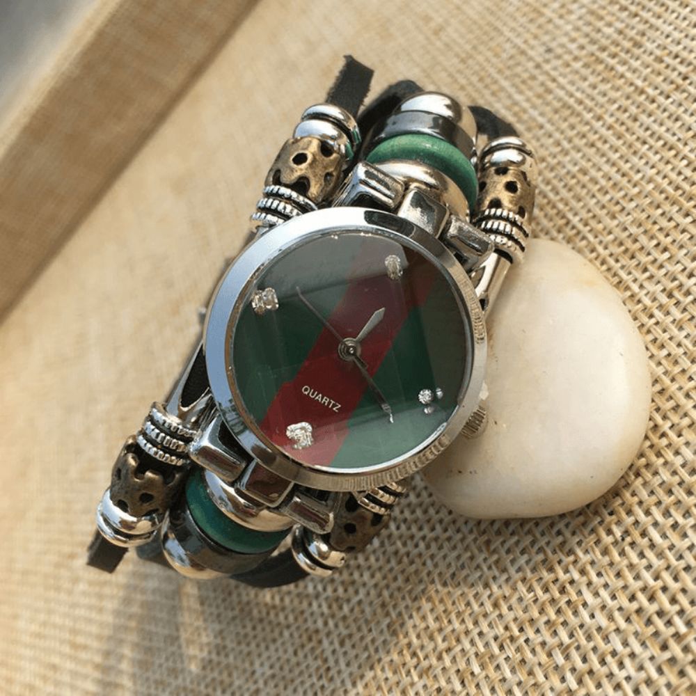 Deffrun Retro Stijl Heren Armband Horloge Vintage Eenvoudige Strass Koeienhuid Quartz Horloge