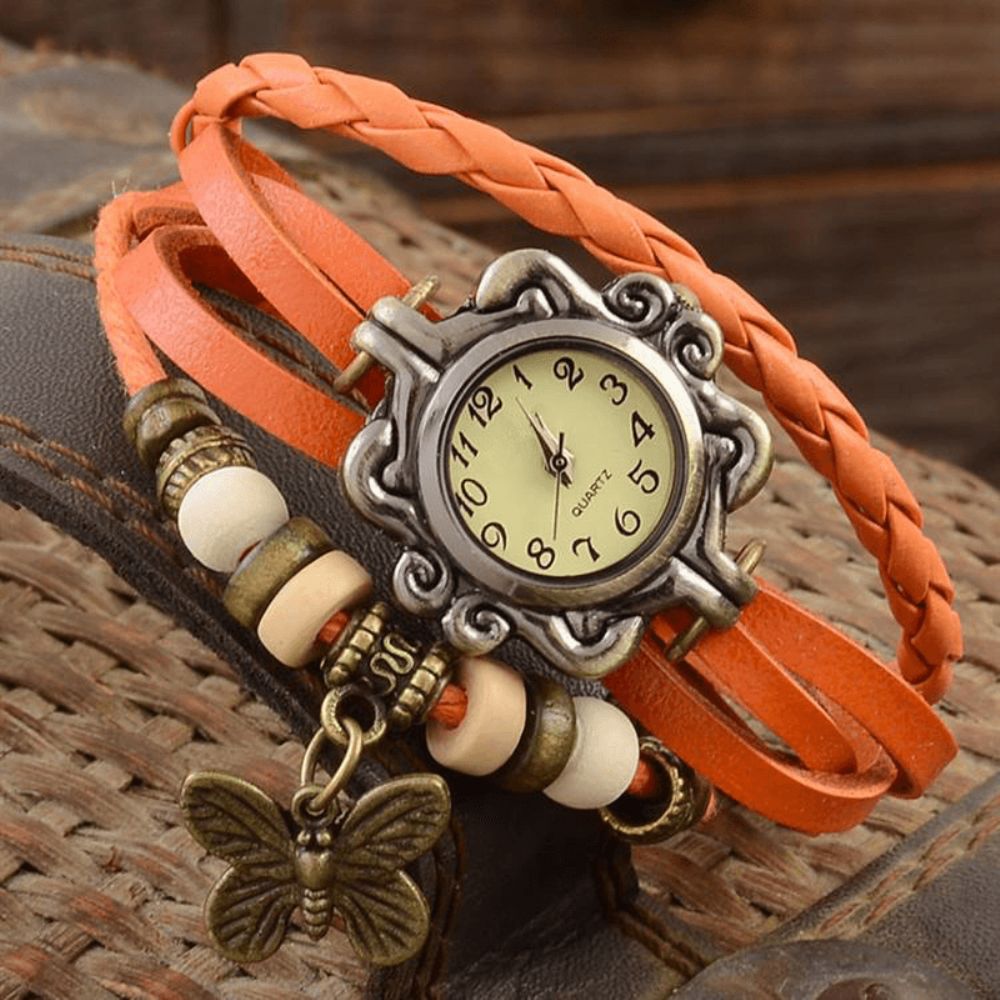 Deffrun Retro Style Multilayer Dames Armband Horloge Vlinder Hanger Quartz Horloges