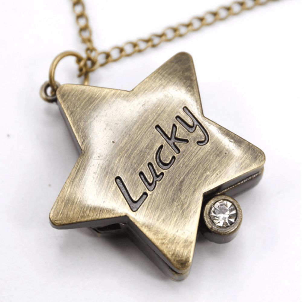 Deffrun Star Shape Lucky Word Retro-Stijl Bronzen Quartz Zakhorloge