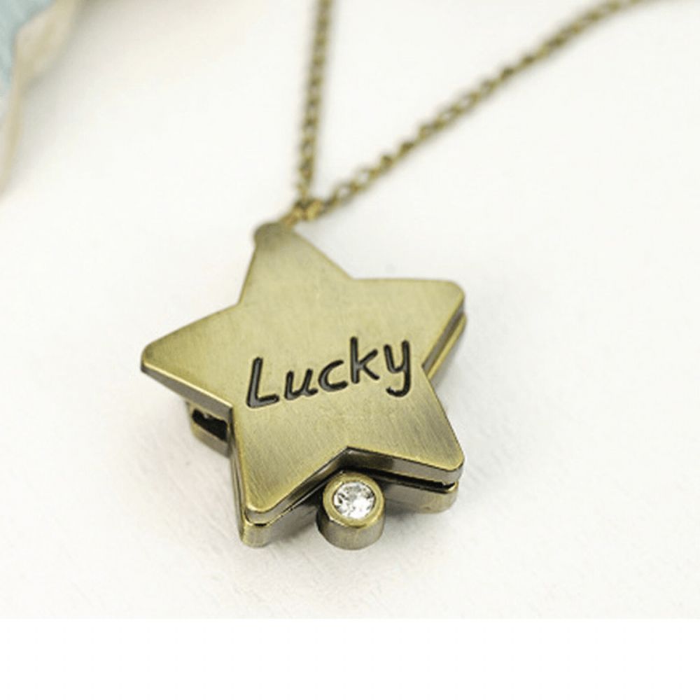 Deffrun Star Shape Lucky Word Retro-Stijl Bronzen Quartz Zakhorloge