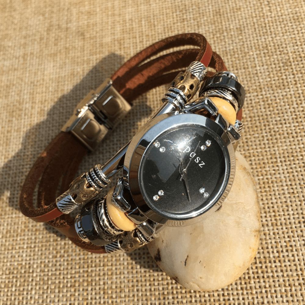 Deffrun Vintage Multilayer Heren Armband Horloge Verstelbare Band Legering Kast Wijzerplaat Quartz Horloge