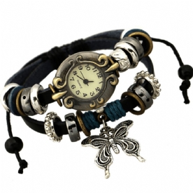 Deffrun Vintage Multilayer Koe Lederen Vrouwen Armband Horloge Vlinder Hanger Quartz Horloge