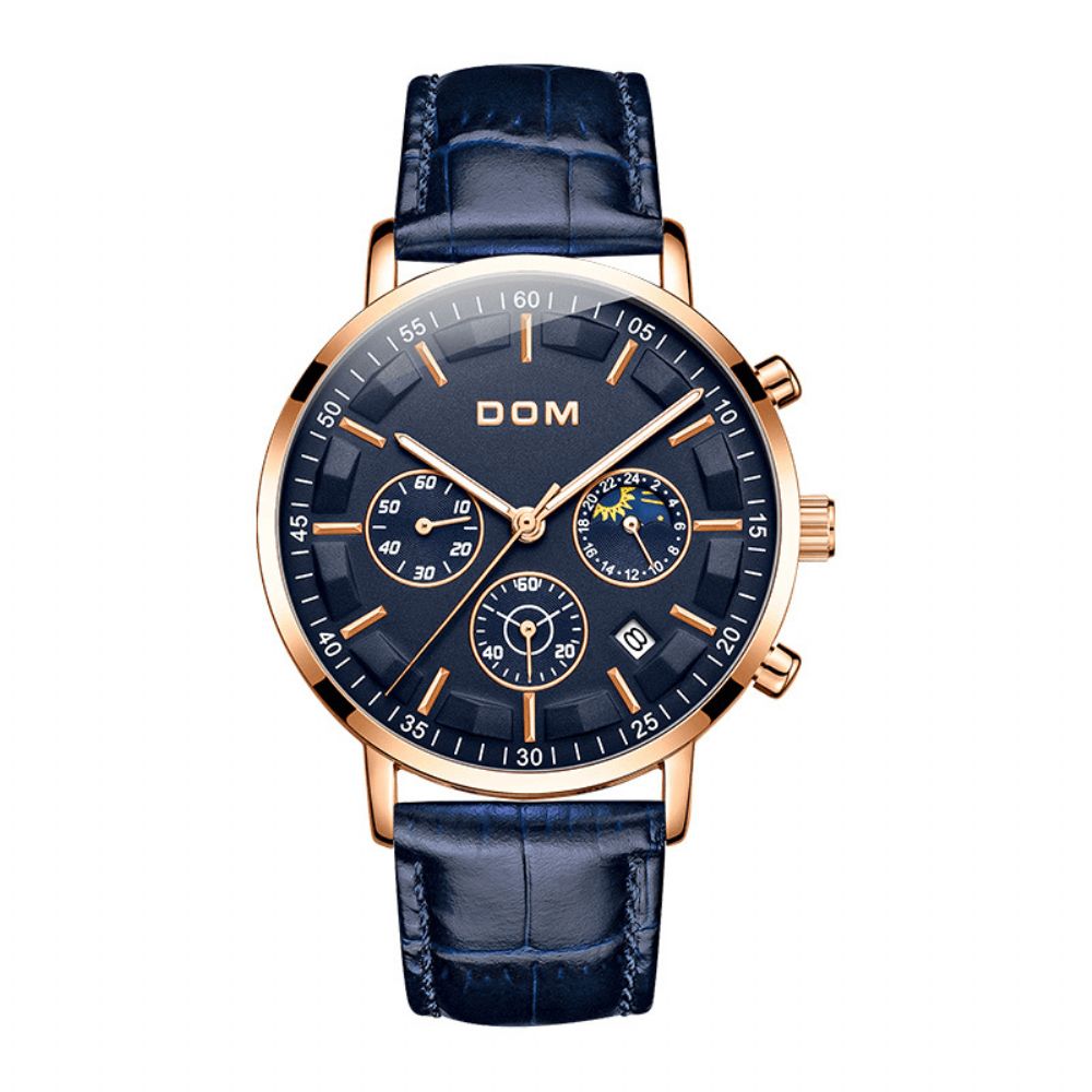 Dom 1296Gk Mode Herenhorloge 3Atm Waterdicht Lichtgevend Display Grote Wijzerplaat Quartz Horloge