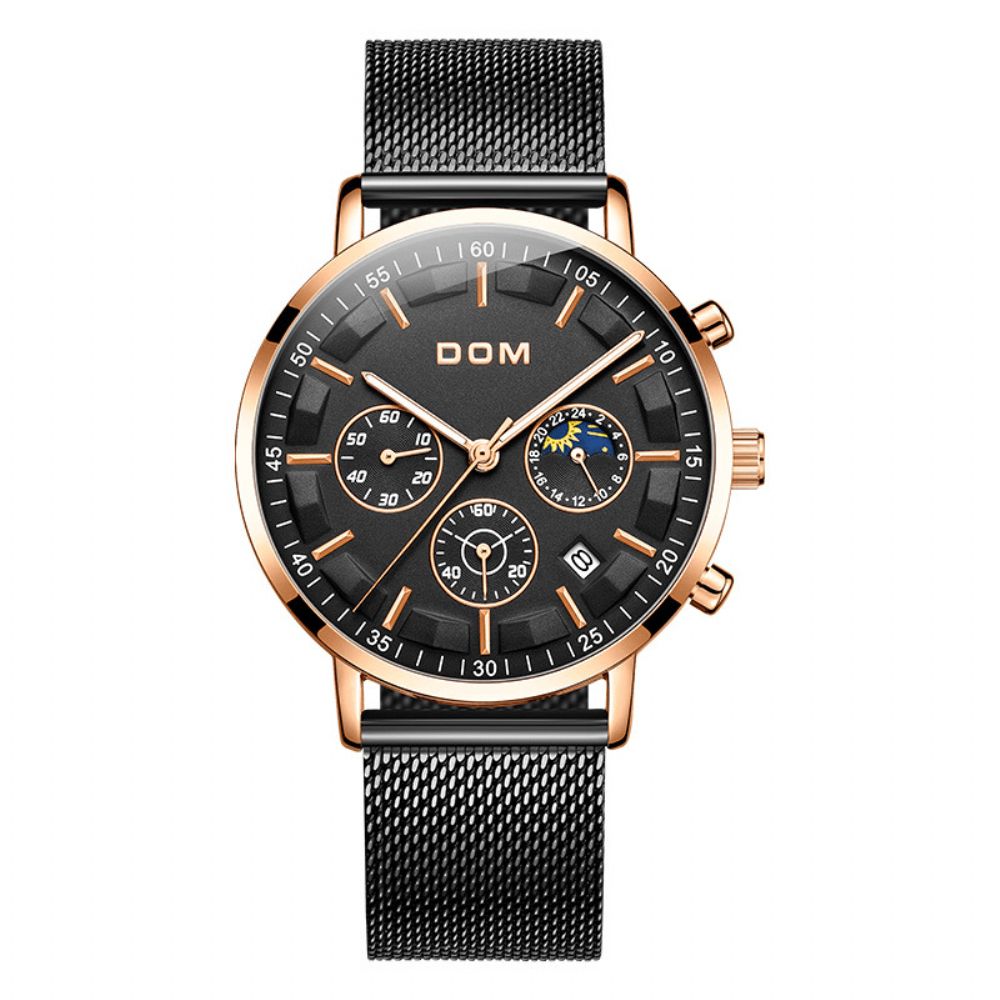 Dom 1296Gk Mode Herenhorloge 3Atm Waterdicht Lichtgevend Display Grote Wijzerplaat Quartz Horloge