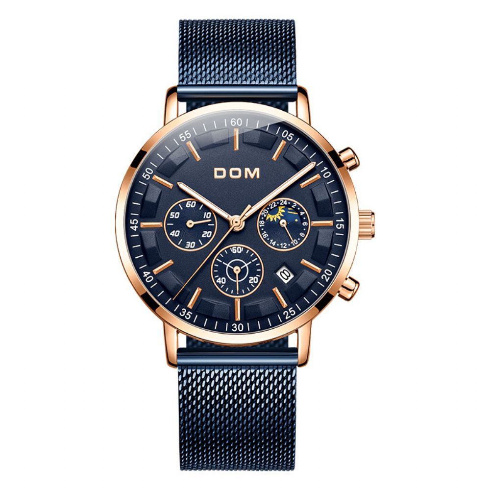 Dom 1296Gk Mode Herenhorloge 3Atm Waterdicht Lichtgevend Display Grote Wijzerplaat Quartz Horloge