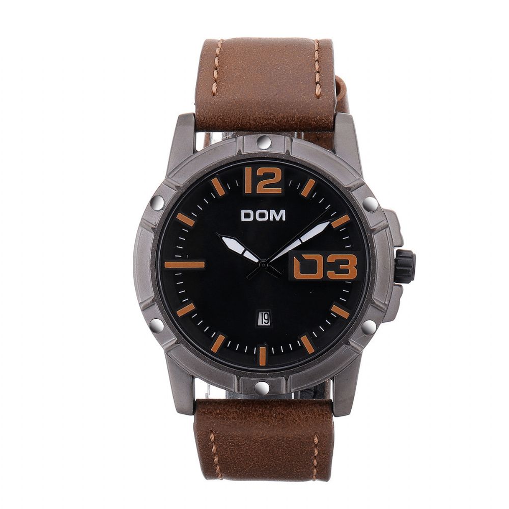 Dom Heren Luxe Sport Horloge Heren Horloge Lederen Band Zakelijk Waterdicht Quartz Horloge