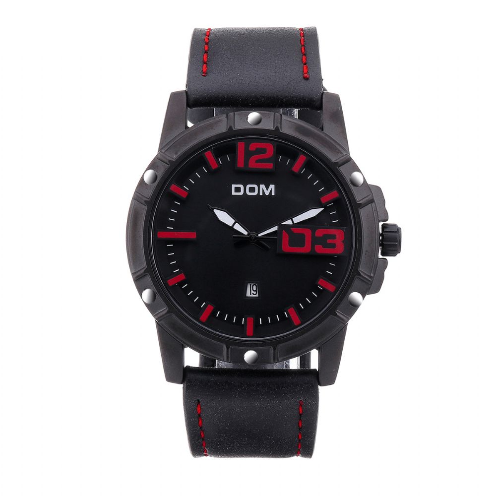 Dom Heren Luxe Sport Horloge Heren Horloge Lederen Band Zakelijk Waterdicht Quartz Horloge