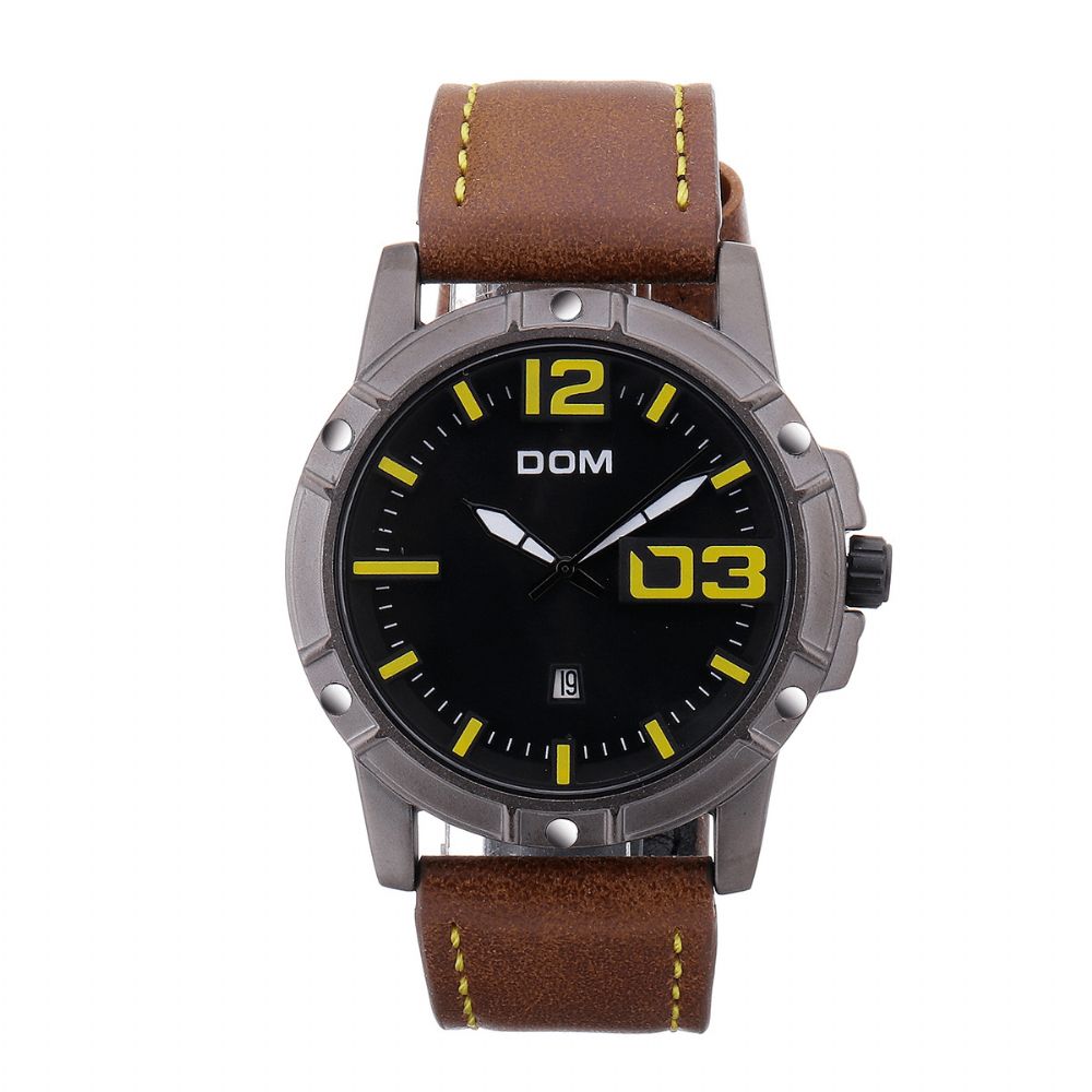 Dom Heren Luxe Sport Horloge Heren Horloge Lederen Band Zakelijk Waterdicht Quartz Horloge