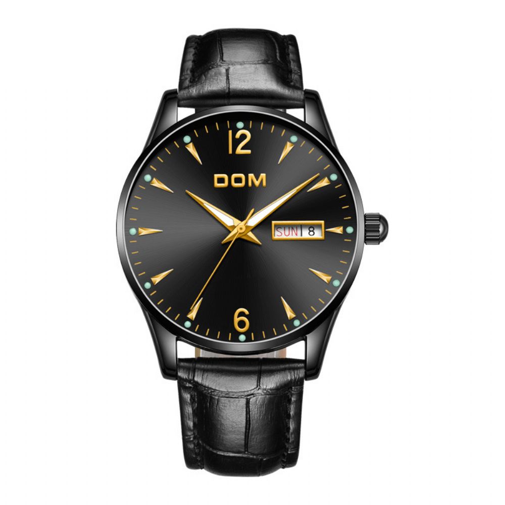 Dom M-11Bl-1M89 Mode Herenhorloge 3Atm Waterdicht Lichtgevende Datumweergave Quartz Horloge