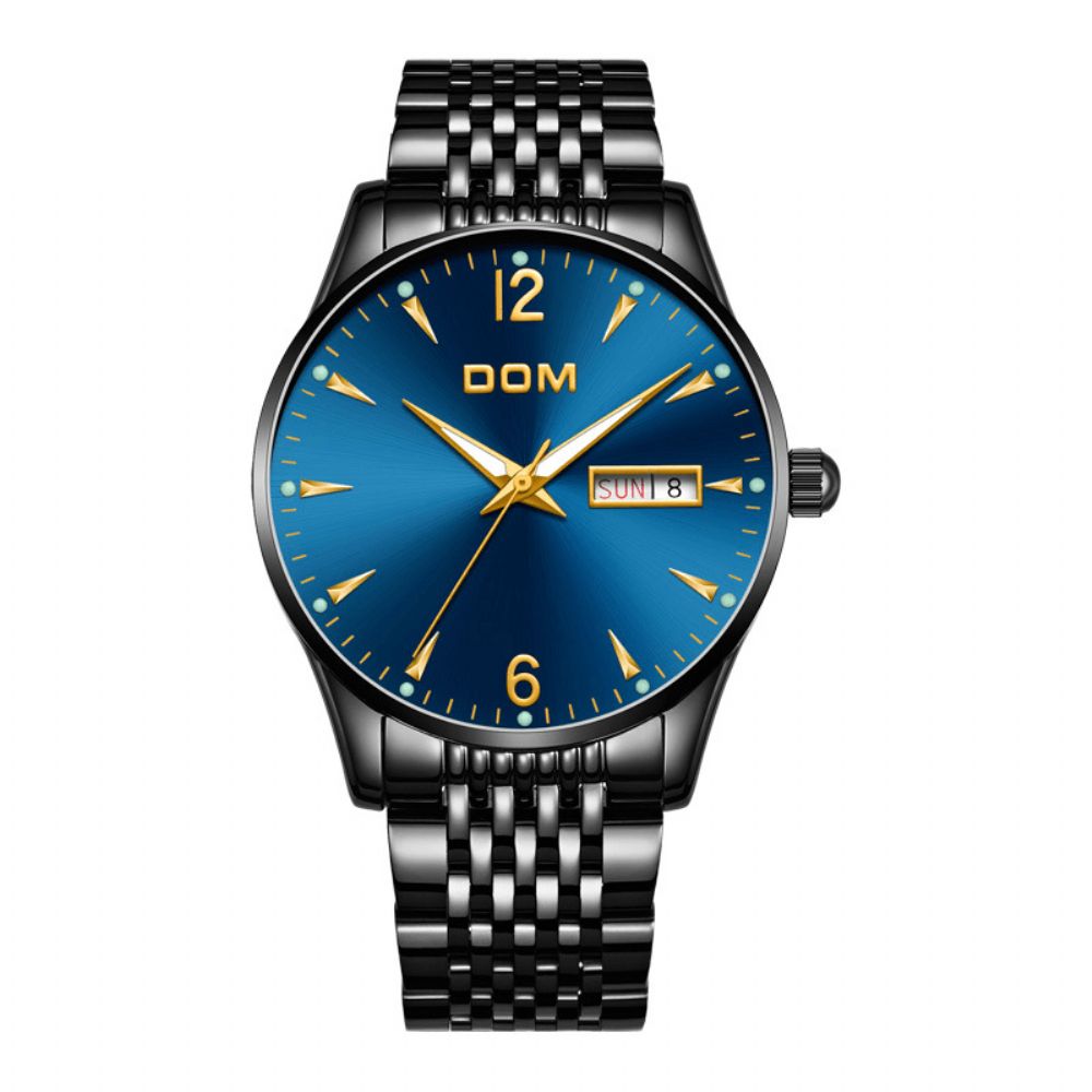 Dom M-11Bl-1M89 Mode Herenhorloge 3Atm Waterdicht Lichtgevende Datumweergave Quartz Horloge