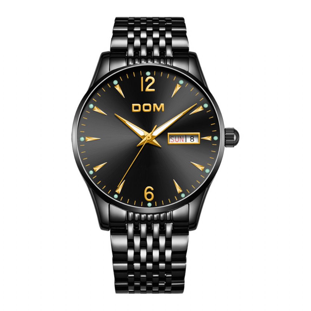 Dom M-11Bl-1M89 Mode Herenhorloge 3Atm Waterdicht Lichtgevende Datumweergave Quartz Horloge