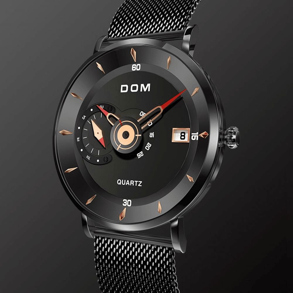 Dom M-1299 Ultradunne Zakelijke Stijl Heren Polshorloge Volledig Stalen Band Creatief Quartz Horloge