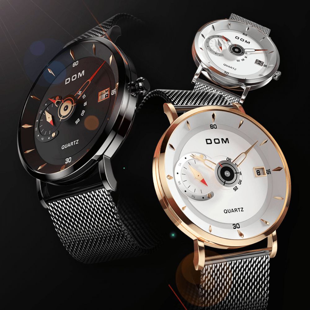 Dom M-1299 Ultradunne Zakelijke Stijl Heren Polshorloge Volledig Stalen Band Creatief Quartz Horloge