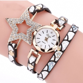 Duoya 328 Vijfpuntige Ster Retro Stijl Dames Armband Horloge Lederen Band Quartz Horloge