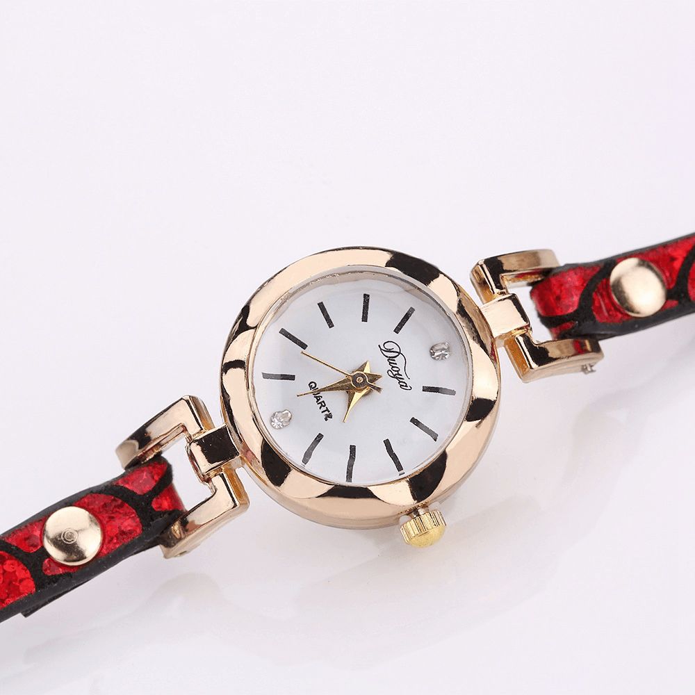 Duoya 328 Vijfpuntige Ster Retro Stijl Dames Armband Horloge Lederen Band Quartz Horloge