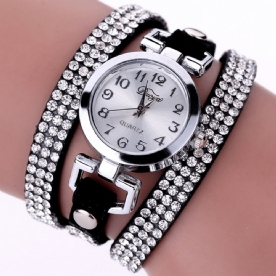 Duoya Casual Stijl Kristal Dames Armband Horloge Luxe Fijn Lederen Kronkelende Dames Quartz Horloges