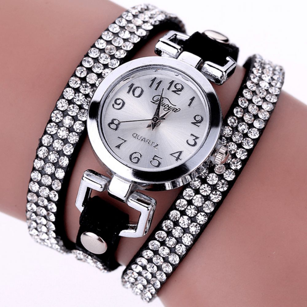 Duoya Casual Stijl Kristal Dames Armband Horloge Luxe Fijn Lederen Kronkelende Dames Quartz Horloges