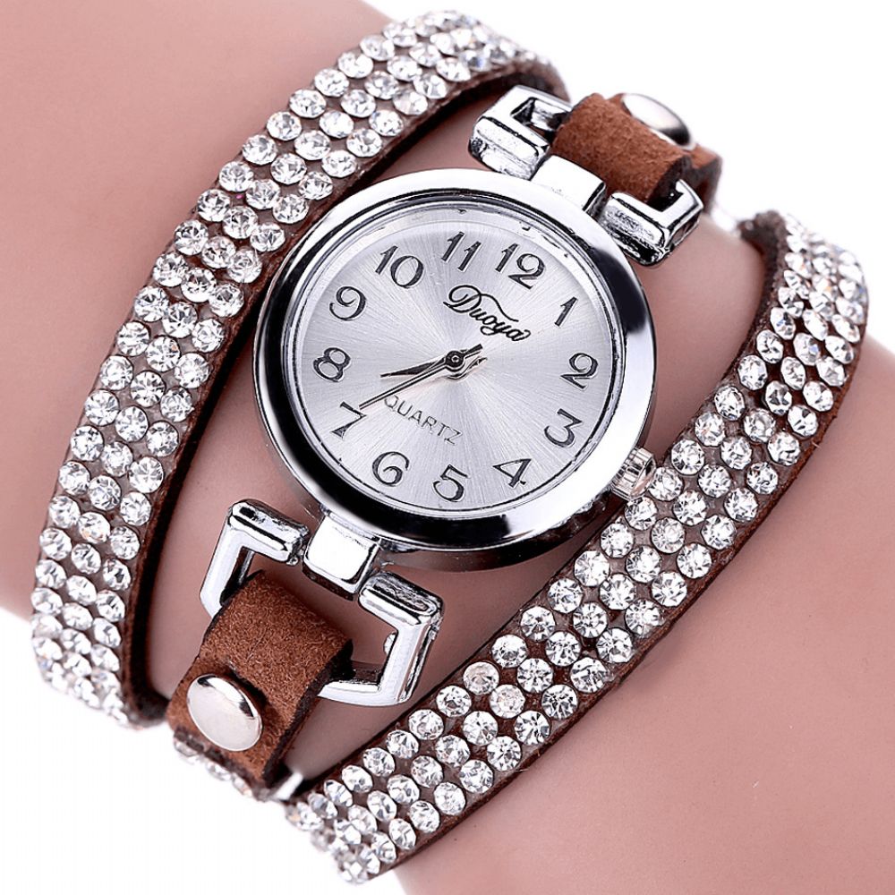 Duoya Casual Stijl Kristal Dames Armband Horloge Luxe Fijn Lederen Kronkelende Dames Quartz Horloges