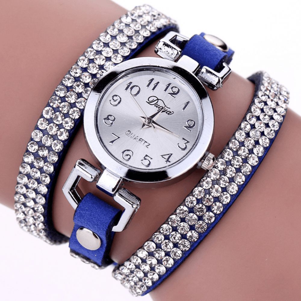 Duoya Casual Stijl Kristal Dames Armband Horloge Luxe Fijn Lederen Kronkelende Dames Quartz Horloges