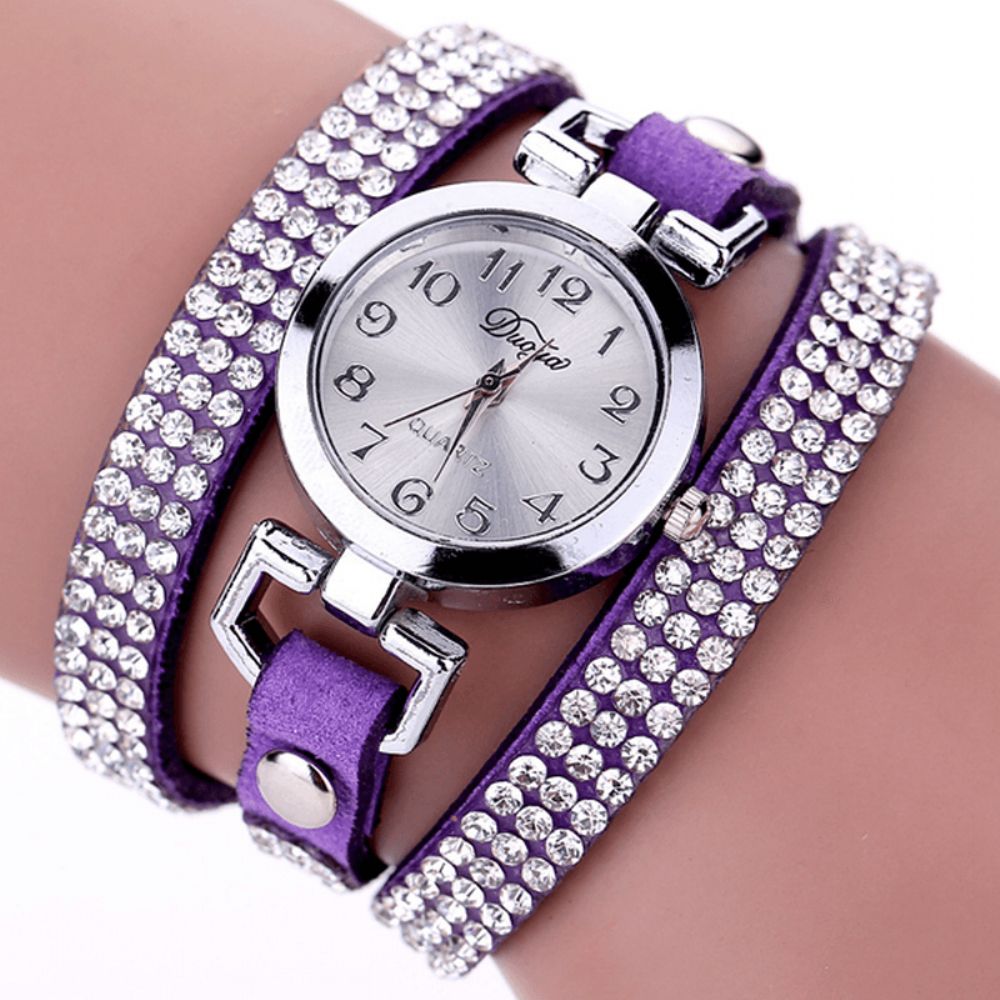 Duoya Casual Stijl Kristal Dames Armband Horloge Luxe Fijn Lederen Kronkelende Dames Quartz Horloges