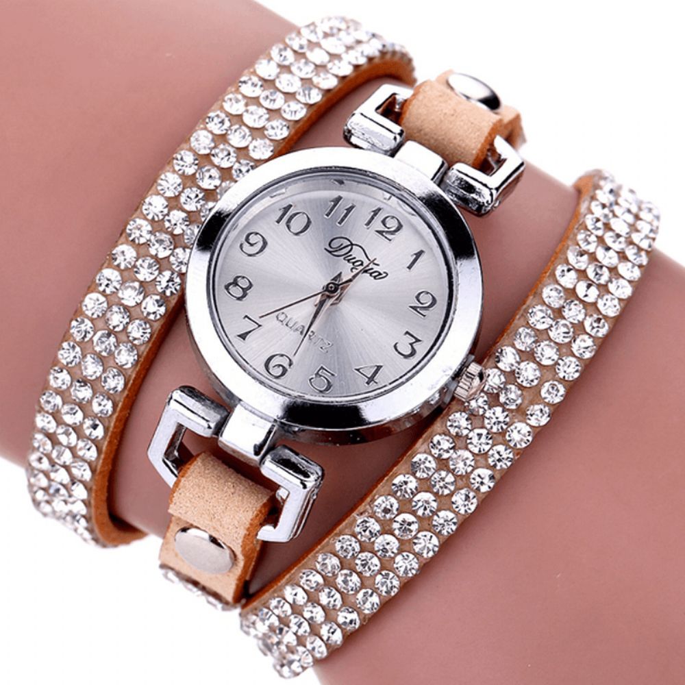 Duoya Casual Stijl Kristal Dames Armband Horloge Luxe Fijn Lederen Kronkelende Dames Quartz Horloges