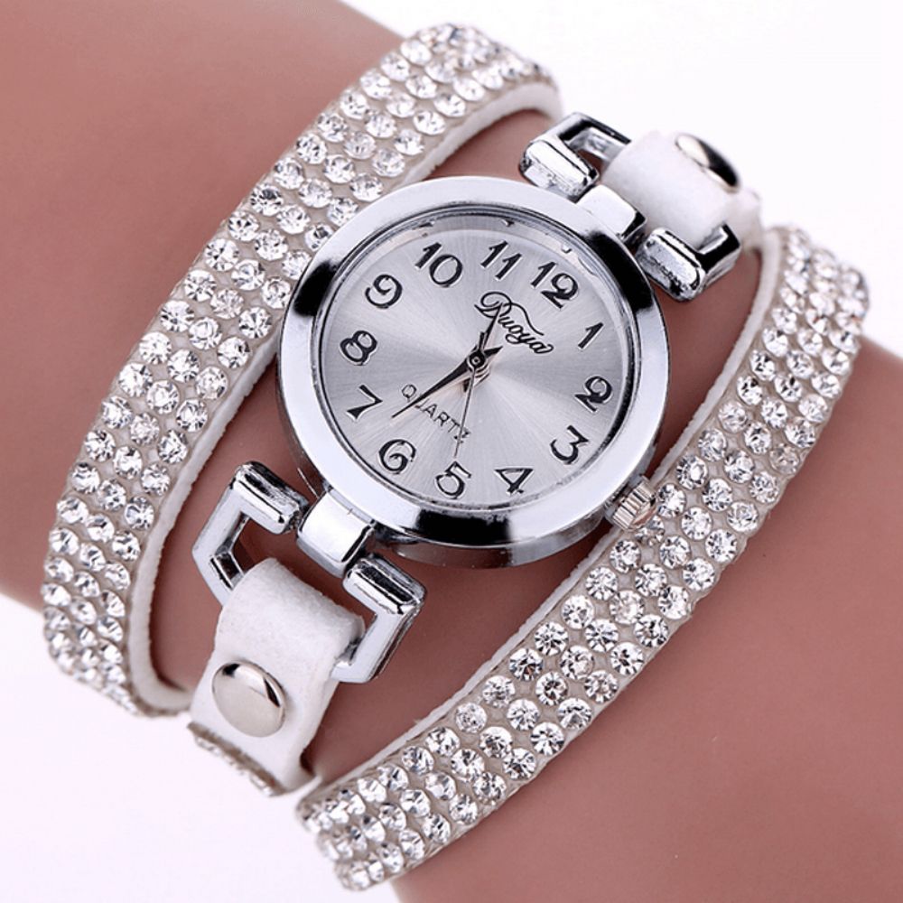 Duoya Casual Stijl Kristal Dames Armband Horloge Luxe Fijn Lederen Kronkelende Dames Quartz Horloges