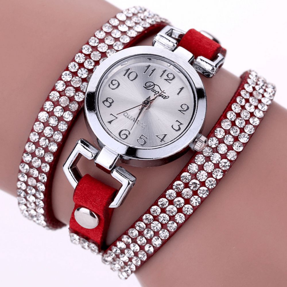 Duoya Casual Stijl Kristal Dames Armband Horloge Luxe Fijn Lederen Kronkelende Dames Quartz Horloges