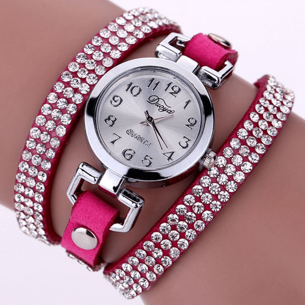 Duoya Casual Stijl Kristal Dames Armband Horloge Luxe Fijn Lederen Kronkelende Dames Quartz Horloges