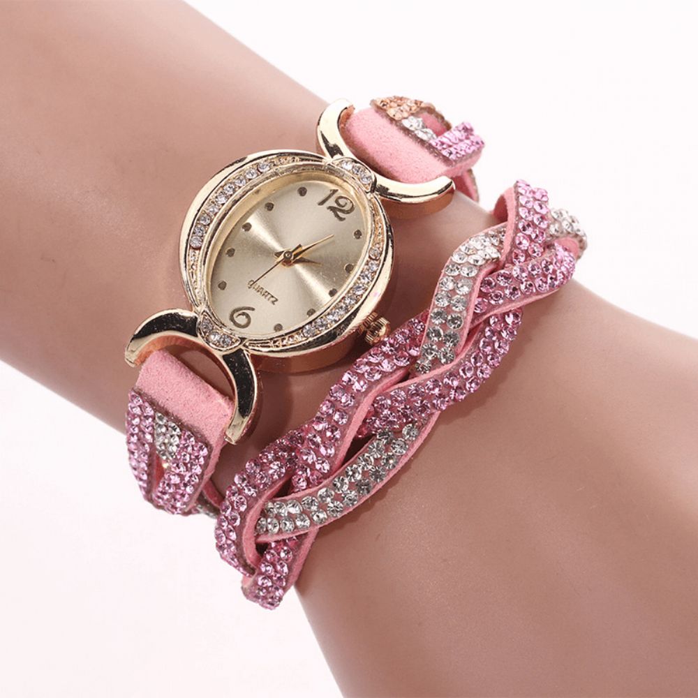 Duoya D014 Strass Elegant Dameshorloge Lederen Band Armband Horloges