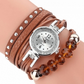 Duoya D214 Crystal Casual Style Dames Armband Horloge Cadeau Lederen Band Quartz Horloge