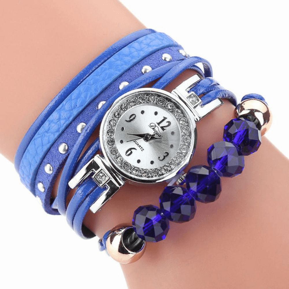 Duoya D214 Crystal Casual Style Dames Armband Horloge Cadeau Lederen Band Quartz Horloge