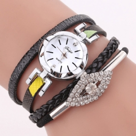 Duoya D256 Retro-Stijl Damesarmbandhorloge Diamond Gift Lederen Band Quartz Horloge