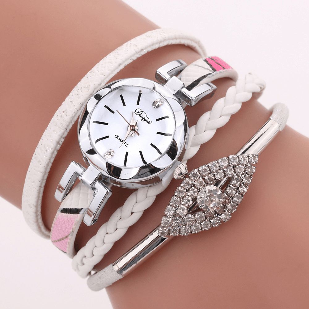 Duoya D256 Retro-Stijl Damesarmbandhorloge Diamond Gift Lederen Band Quartz Horloge