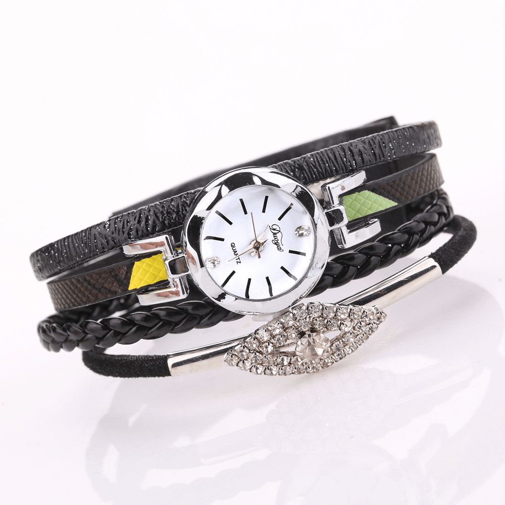 Duoya D256 Retro-Stijl Damesarmbandhorloge Diamond Gift Lederen Band Quartz Horloge