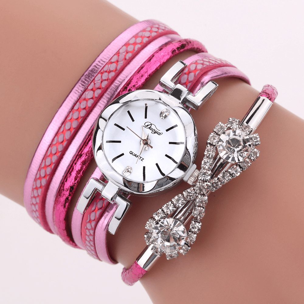 Duoya D258 Retro Style Dames Armband Horloge Boog Crystal Quartz Horloge