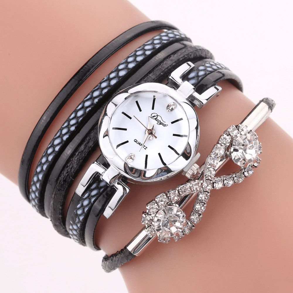 Duoya D258 Retro Style Dames Armband Horloge Boog Crystal Quartz Horloge