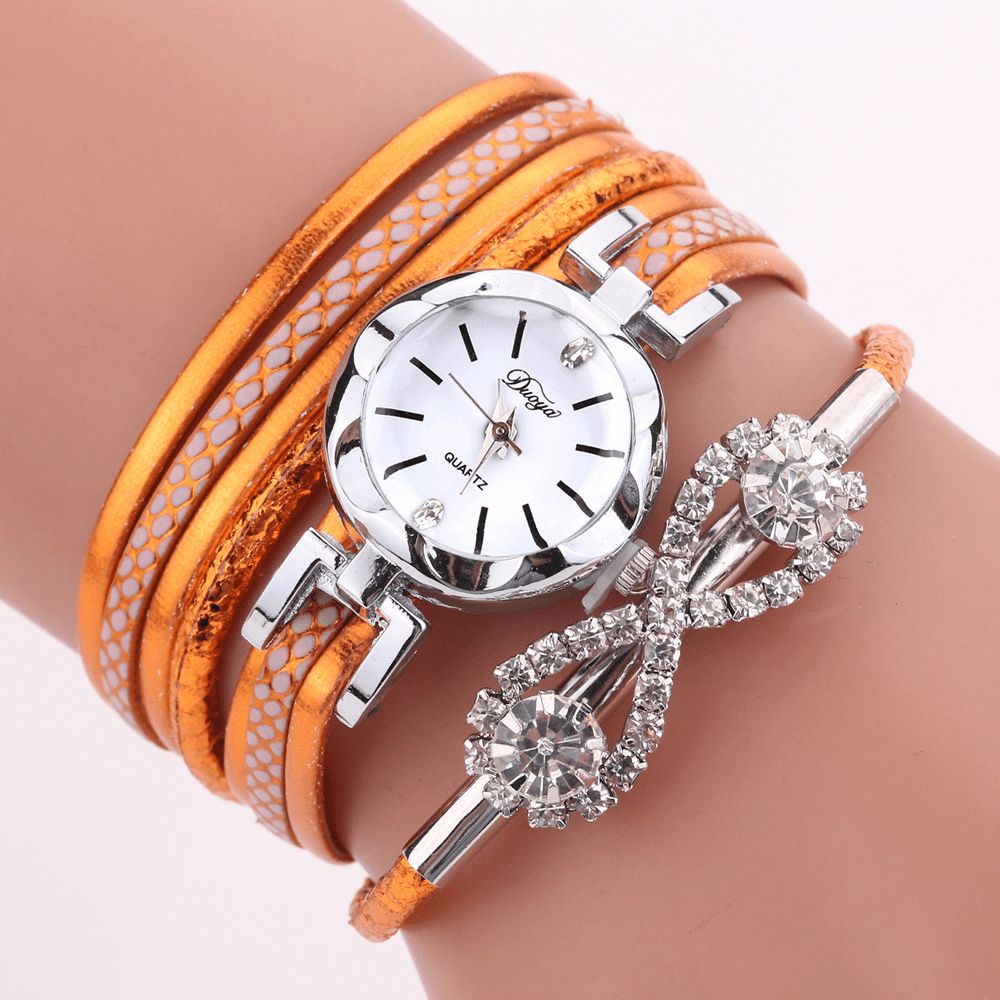 Duoya D258 Retro Style Dames Armband Horloge Boog Crystal Quartz Horloge