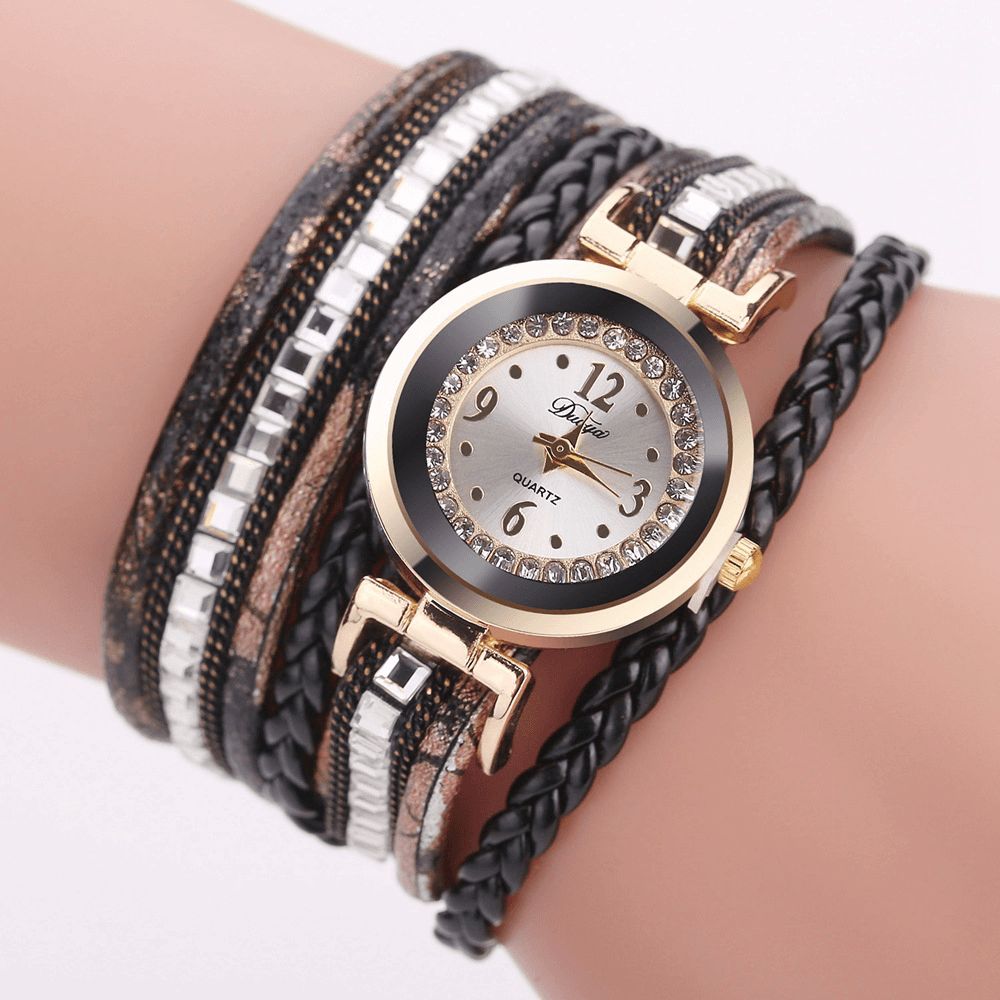 Duoya Dames Lederen Band Kronkelende Analoge Laides Jurk Armband Quartz Horloge