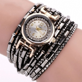 Duoya Dy004 Crystal Casual Stijl Dames Armband Horloge Gouden Kast Quartz Uurwerk Horloges