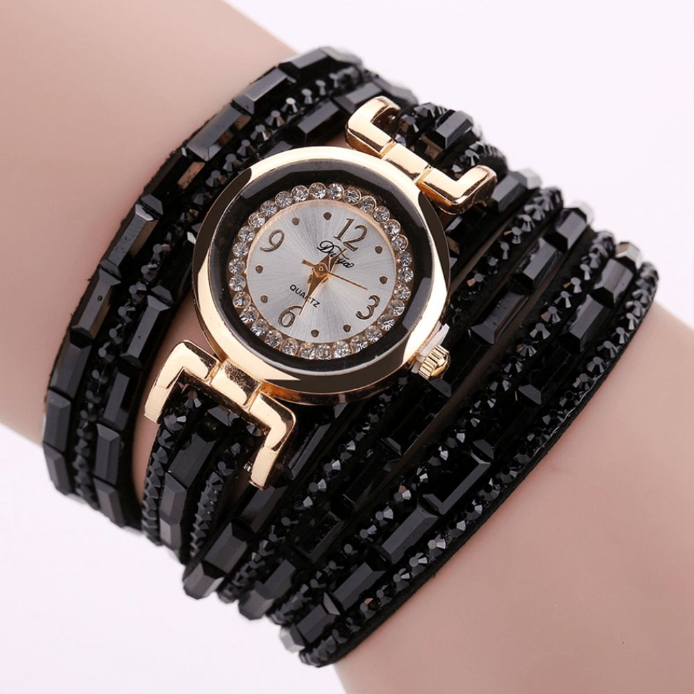 Duoya Dy004 Crystal Casual Stijl Dames Armband Horloge Gouden Kast Quartz Uurwerk Horloges