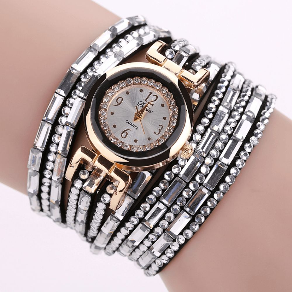 Duoya Dy004 Crystal Casual Stijl Dames Armband Horloge Gouden Kast Quartz Uurwerk Horloges