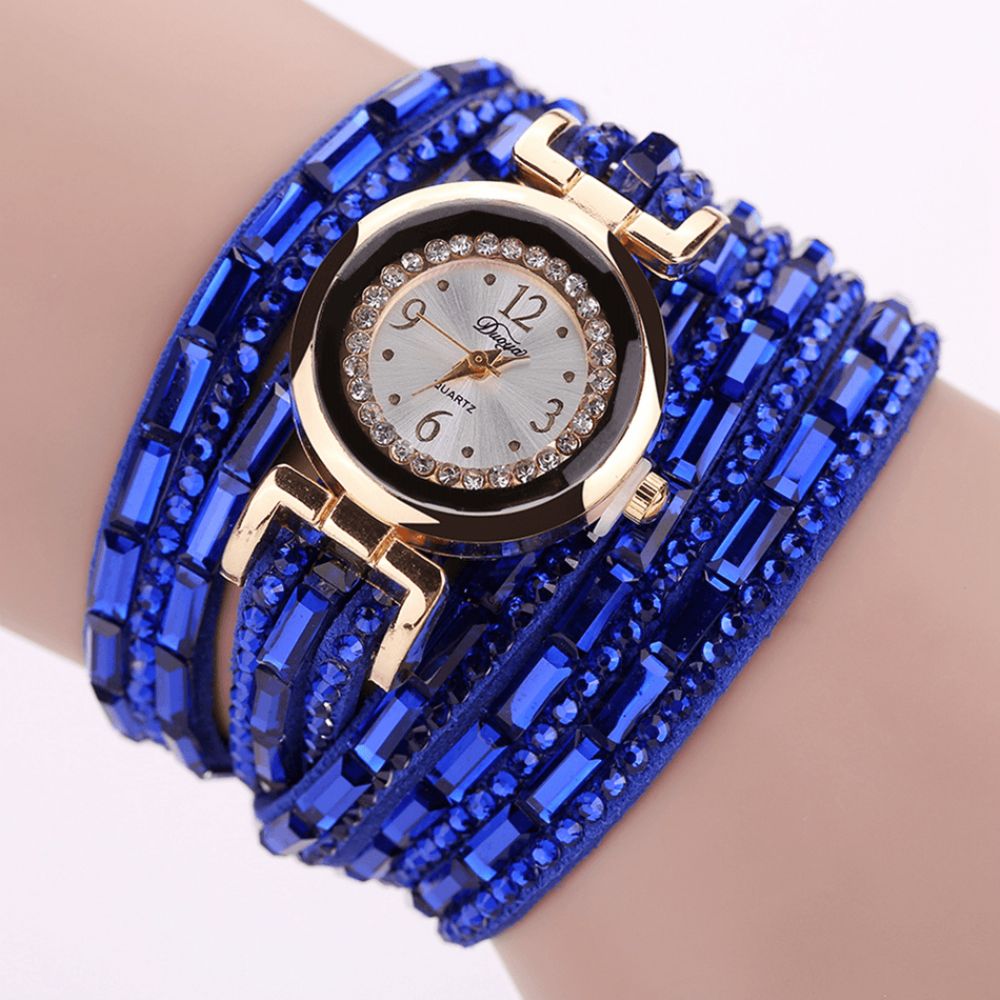 Duoya Dy004 Crystal Casual Stijl Dames Armband Horloge Gouden Kast Quartz Uurwerk Horloges