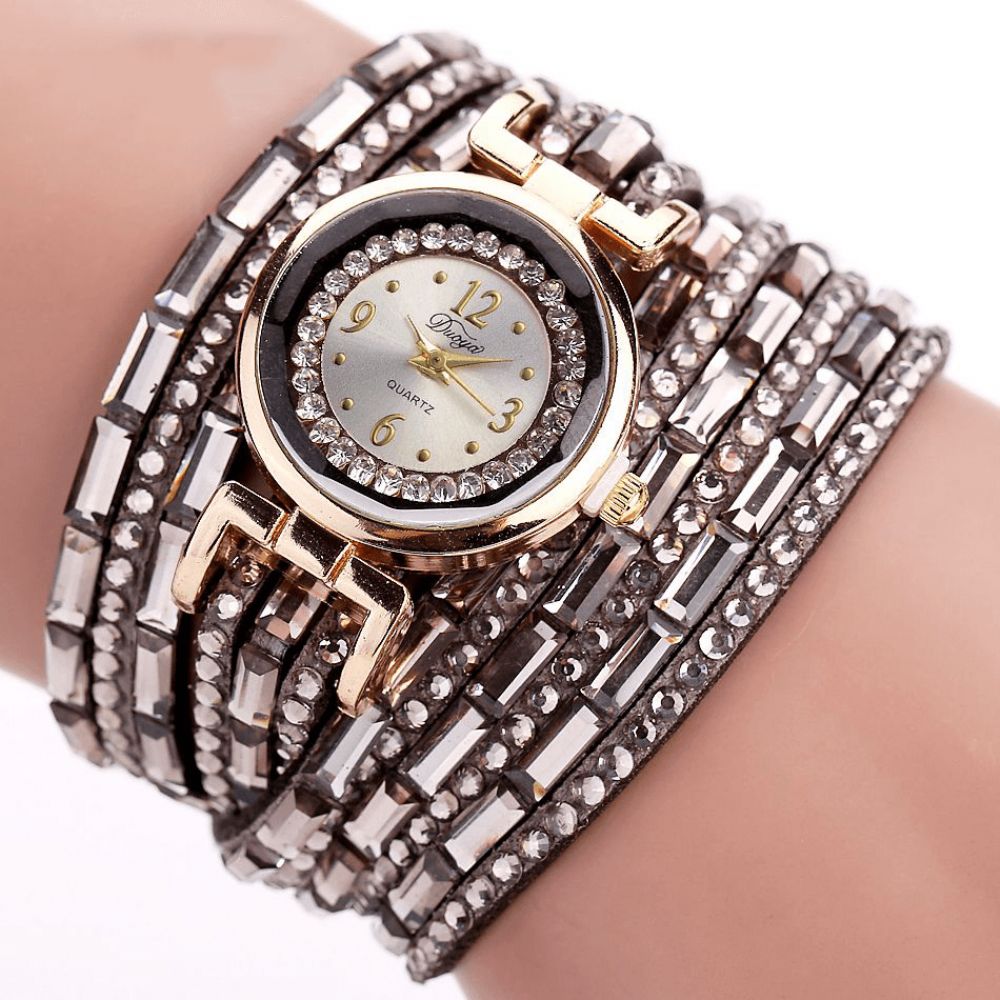 Duoya Dy004 Crystal Casual Stijl Dames Armband Horloge Gouden Kast Quartz Uurwerk Horloges