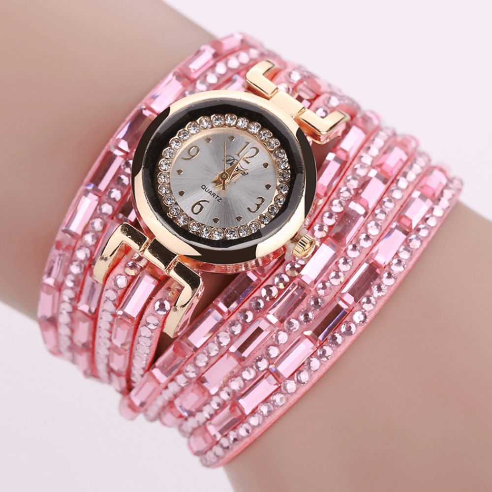 Duoya Dy004 Crystal Casual Stijl Dames Armband Horloge Gouden Kast Quartz Uurwerk Horloges