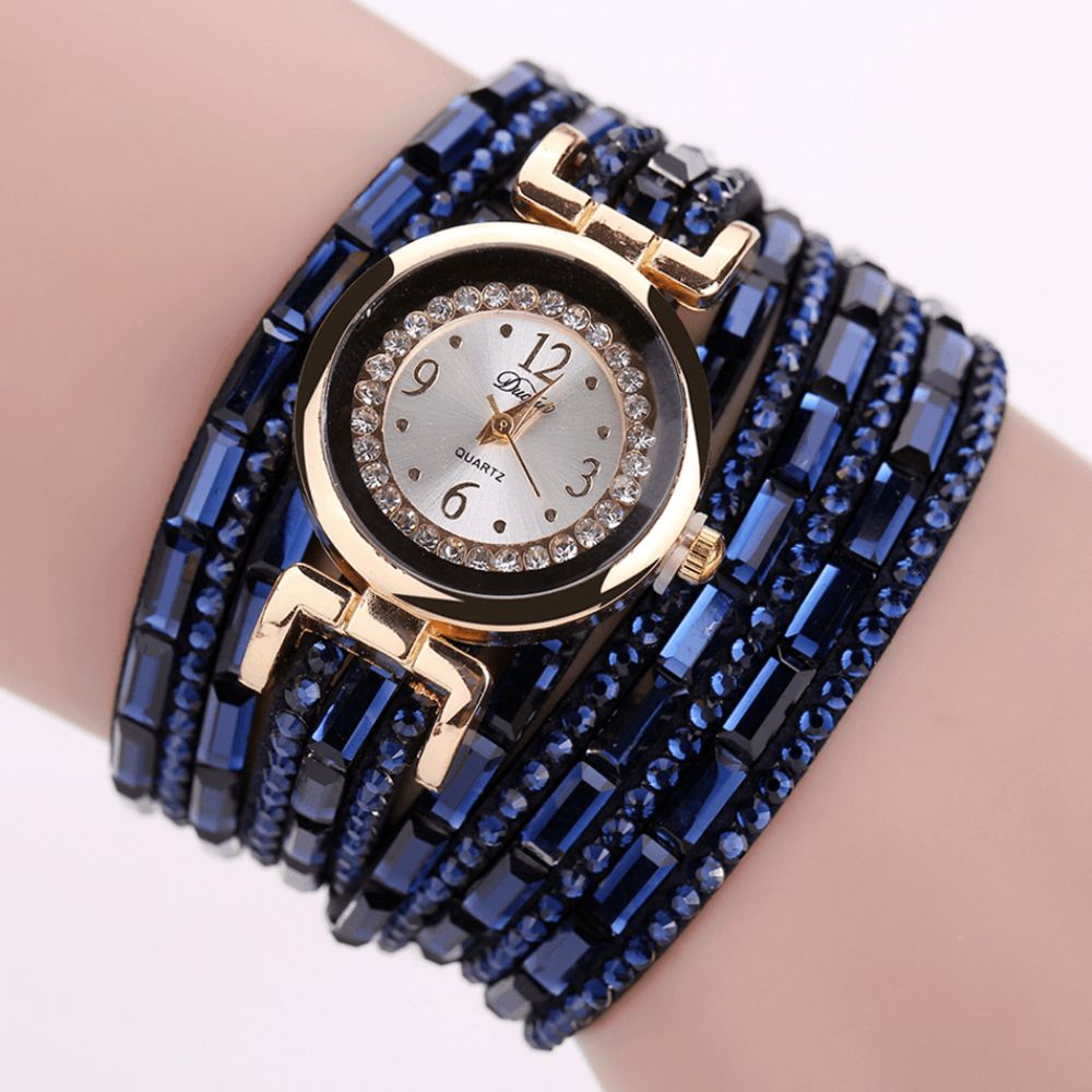 Duoya Dy004 Crystal Casual Stijl Dames Armband Horloge Gouden Kast Quartz Uurwerk Horloges