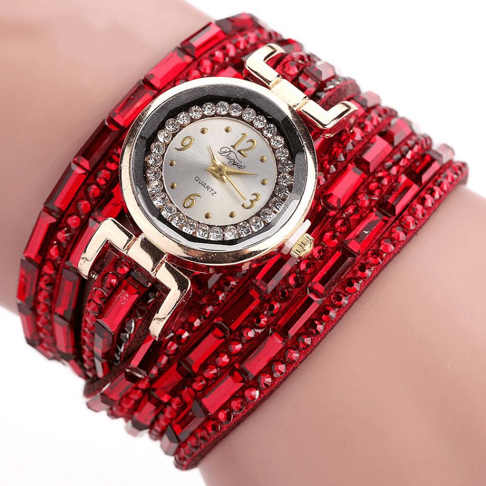 Duoya Dy004 Crystal Casual Stijl Dames Armband Horloge Gouden Kast Quartz Uurwerk Horloges