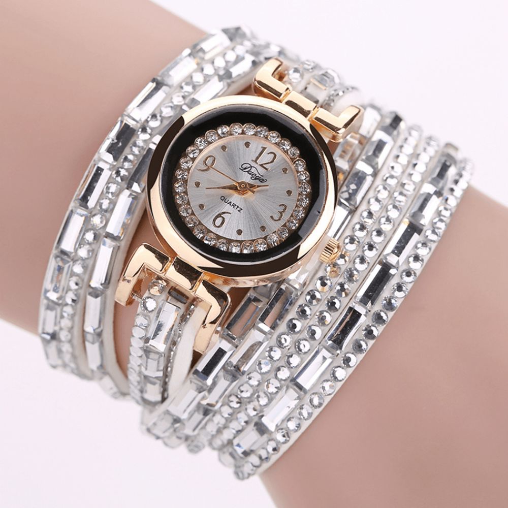 Duoya Dy004 Crystal Casual Stijl Dames Armband Horloge Gouden Kast Quartz Uurwerk Horloges