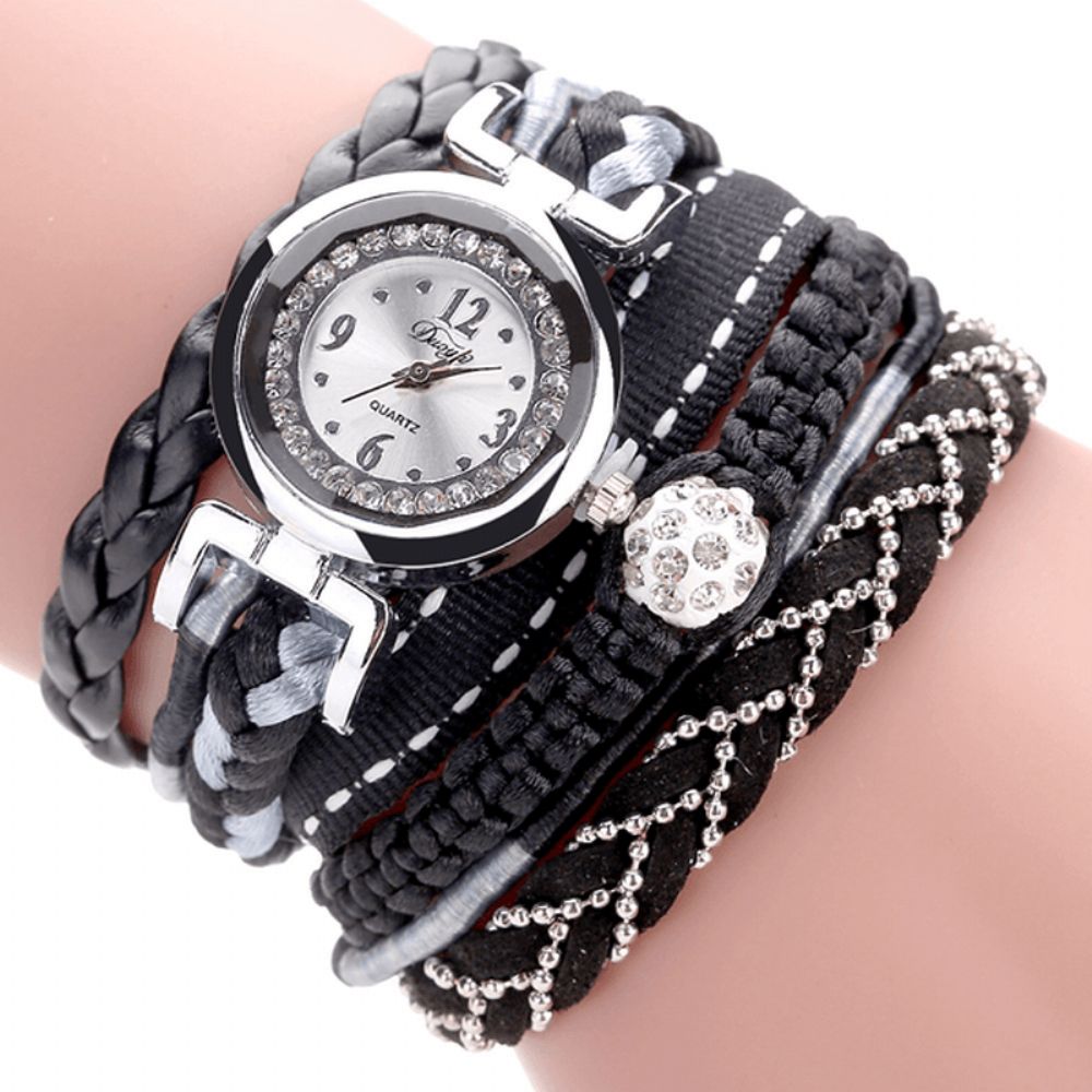 Duoya Dy080 Modieuze Fijne Lederen Band Kronkelende Dames Armband Horloge Gevlochten Quartz Horloges